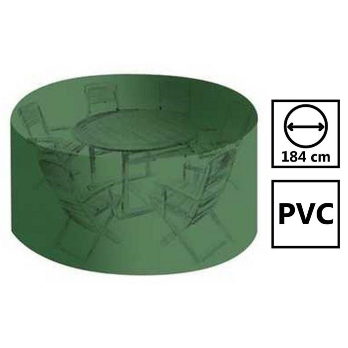 Housse salon de jardin PVC ronde diamètre 184 cm - hauteur 120 cm avec Oeillets - couleur verte - haute résistance 1