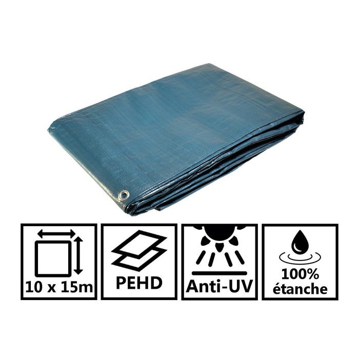 Bâche plastique 10x15 m bleue et verte 150g/m² - bâche de protection polyéthylène 1