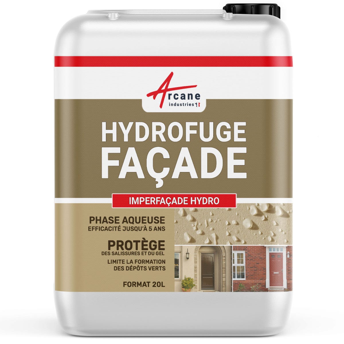 Hydrofuge Imperméabilisant Façade, mur, crépi, enduit - IMPERFACADE HYDRO - 20 L (jusqu'à 100 m²) - - ARCANE INDUSTRIES 0