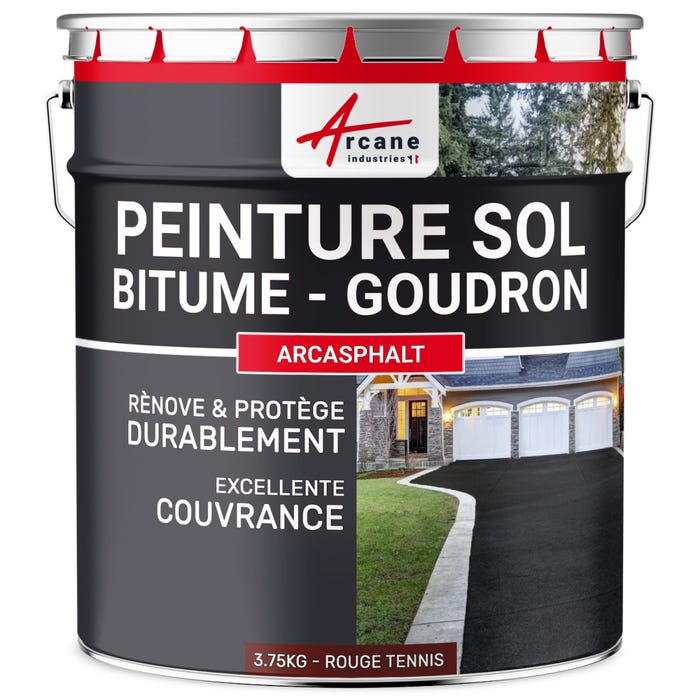 Peinture Bitume, Goudron, Enrobé - ARCASPHALT - 3.75 kg (jusqu a 7.5 m² en 2 couches) - Rouge Tennis - ARCANE INDUSTRIES 0
