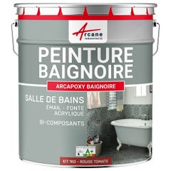 PEINTURE BAIGNOIRE LAVABO - Résine Époxy Rénovation baignoire, lavabo - 1 kg (jusqu'à 3 m² en 2 couches) - Rouge Tomate - RAL 3013 - ARCANE INDUSTRIES 0
