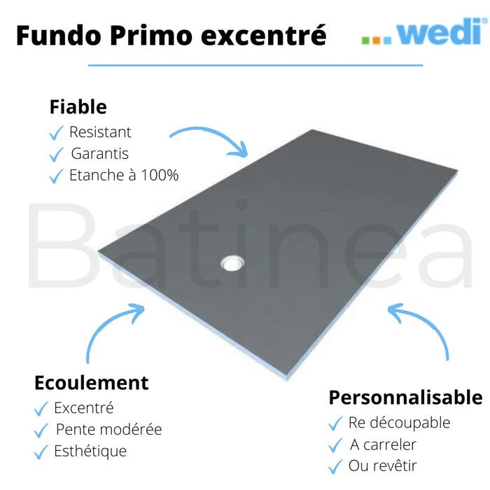 Receveur carré Wedi Fundo Primo écoulement excentré 900x900x40mm 4