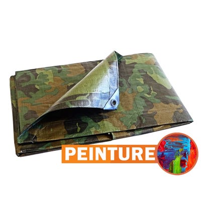 Bâche Peinture 1,8x3 m - TECPLAST 150PE - Camouflage - Haute Qualité - Bâche de protection Peinture pour sol et meuble 4