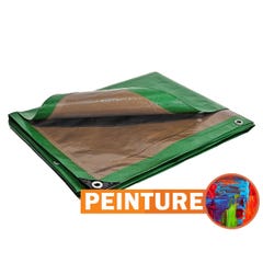 Bâche Peinture 4x5 m - TECPLAST 250PE - Verte et Marron - Haute Performance - Bâche de protection Peinture pour sol et meuble 4
