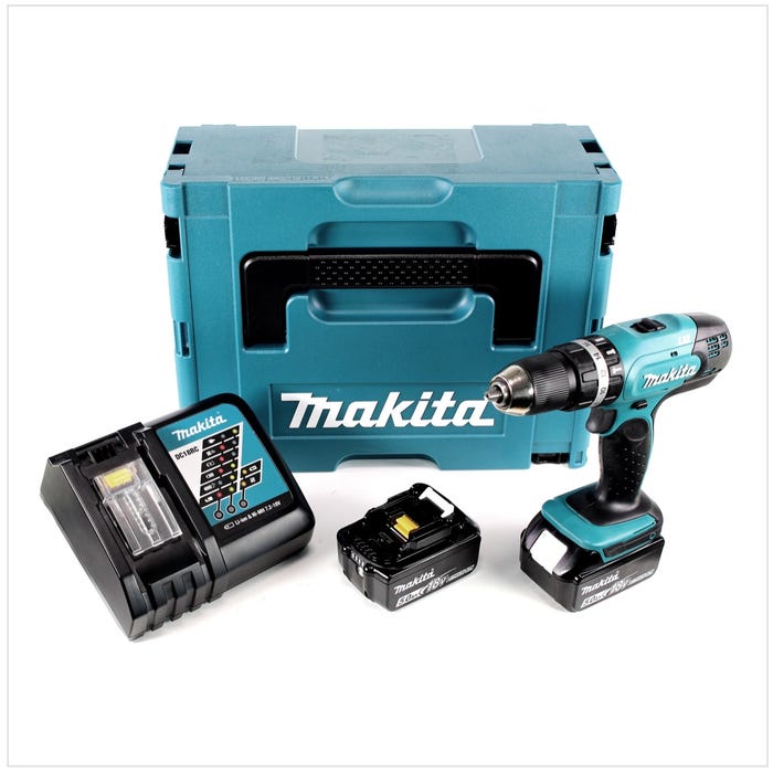 Makita DHP 453 RTJ Perceuse visseuse à percussion sans fil 18V 42Nm + 2x Batteries 5,0Ah + Chargeur + Coffret Makpac 2 0