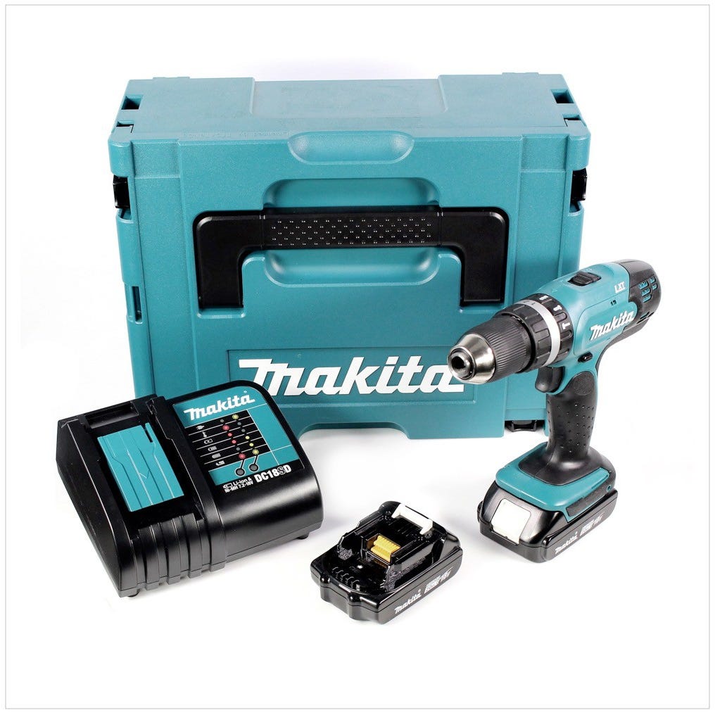 Makita DHP 453 Perceuse visseuse à percussion sans fil 18V 42Nm + 2x Batteries 2 Ah + Chargeur + Coffret Makpac 2 0