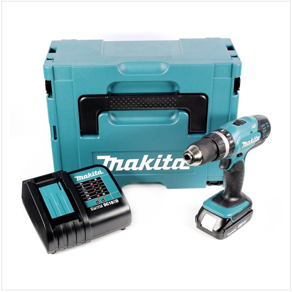 Makita DHP 453 Perceuse visseuse à percussion sans fil 18V, 42Nm, + 1x Batterie 2 Ah + Chargeur + Makpac 2 0