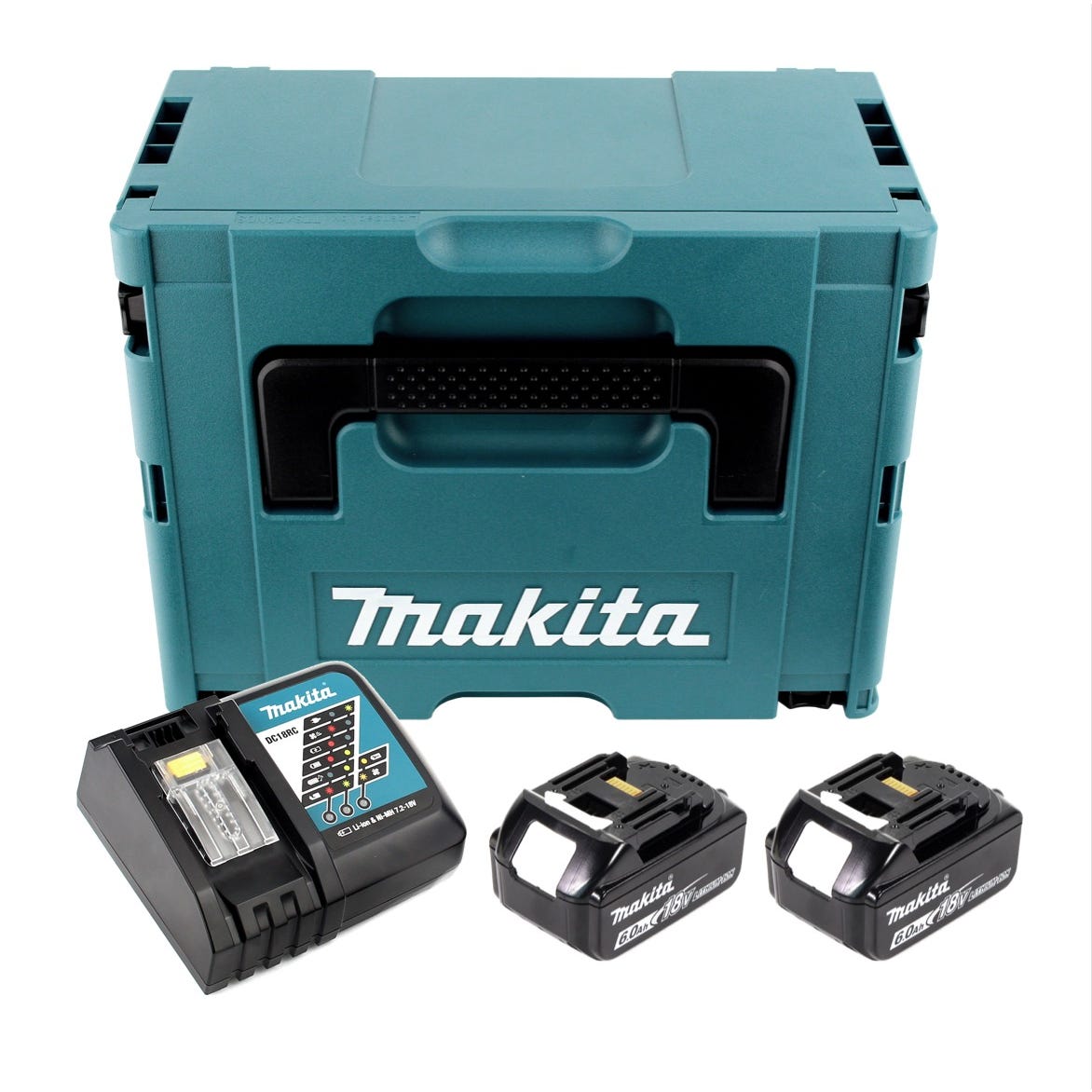 Makita Power Source Kit 18V Li: 2x Batteries BL1860B 6,0Ah + Chargeur DC18RC ( 199480-6 ) + Coffret Makpac 0