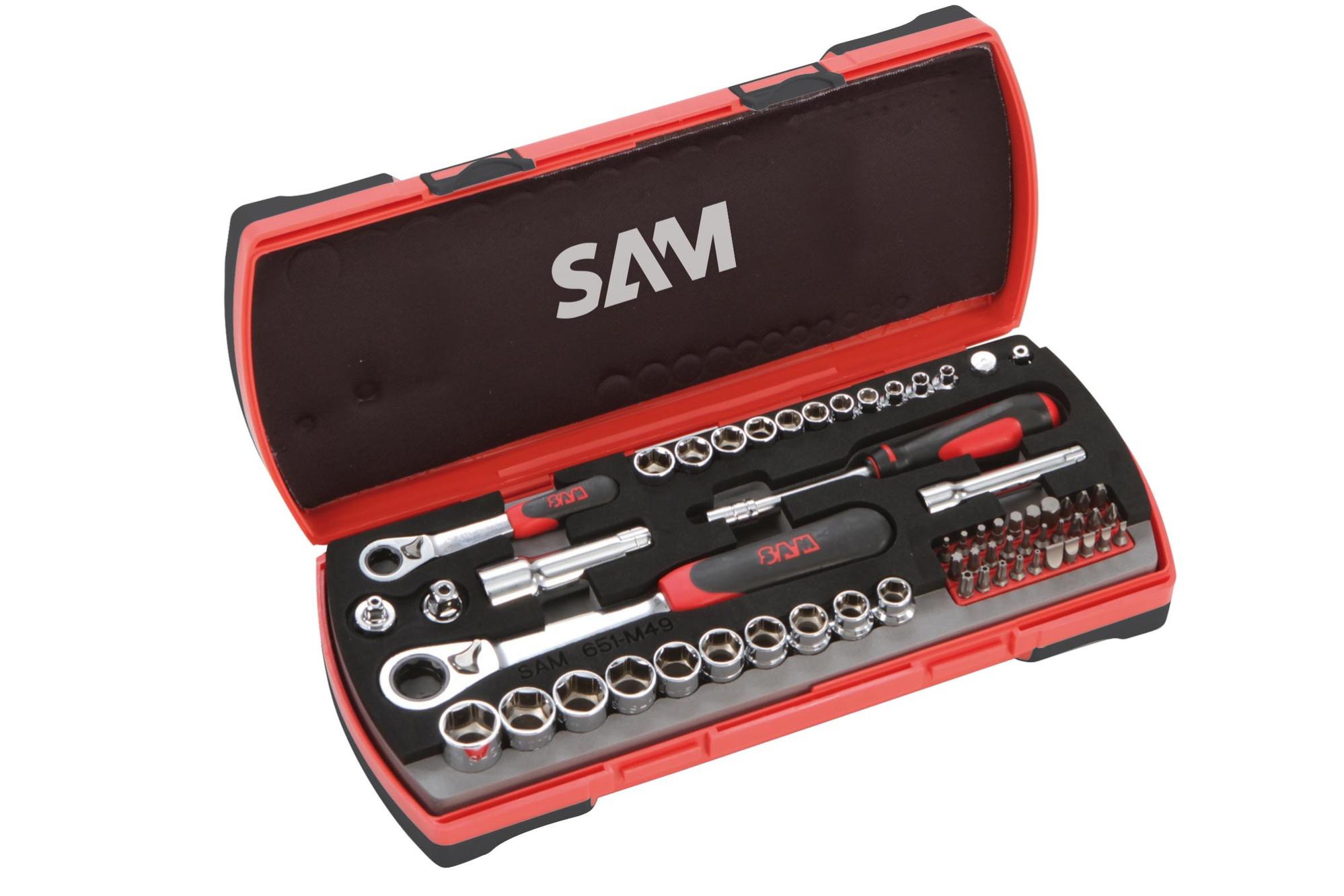 Coffret cliquets et douilles traversants 61 pièces 1/4'' - 1/2'' - SAM OUTILLAGE - CP61Z