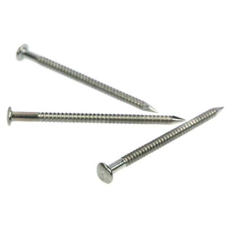 Pointes annelées tête bombée inox A2, diamètre 2,5 mm, longueur 50 mm, seau de 2 kg