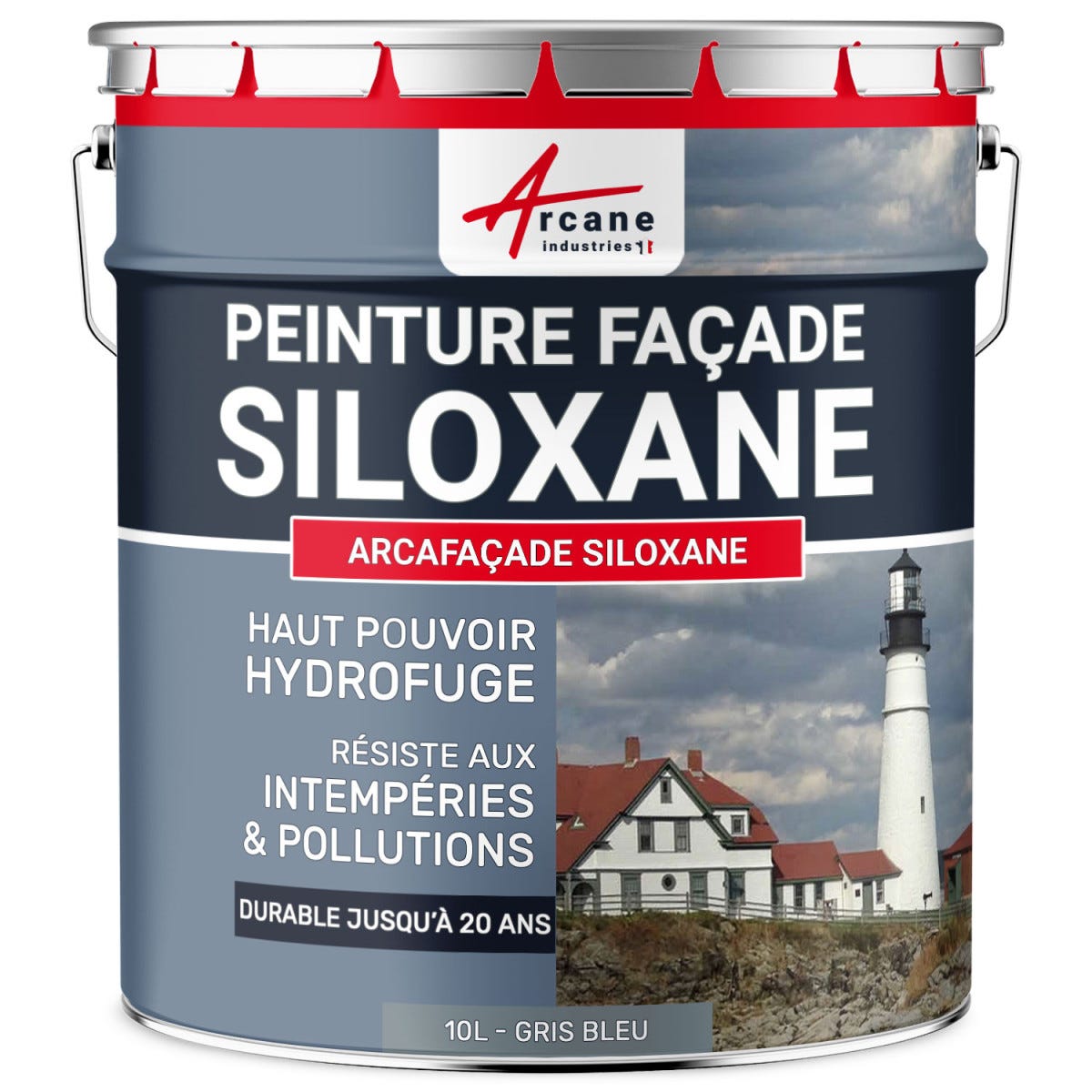 Peinture Facade Siloxane Hydrofuge - ARCAFACADE SILOXANE - 10 L (+ ou - 60 m² en 1 couche) - Gris Bleu - RAL 7000 - ARCANE INDUSTRIES 0