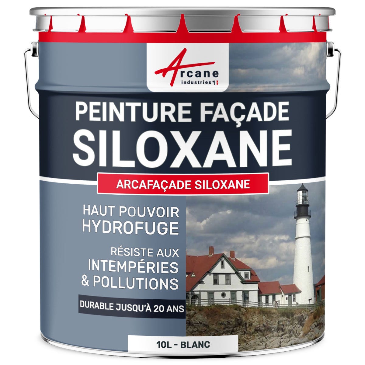 Peinture Facade Siloxane Hydrofuge - ARCAFACADE SILOXANE - 10 L (+ ou - 60 m² en 1 couche) - Blanc - RAL 9003 - ARCANE INDUSTRIES 0
