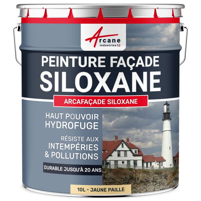 Peinture Facade Siloxane Hydrofuge - ARCAFACADE SILOXANE - 10 L (+ ou - 60 m² en 1 couche) - Jaune Paille - RAL 085 90 30 - ARCANE INDUSTRIES 0