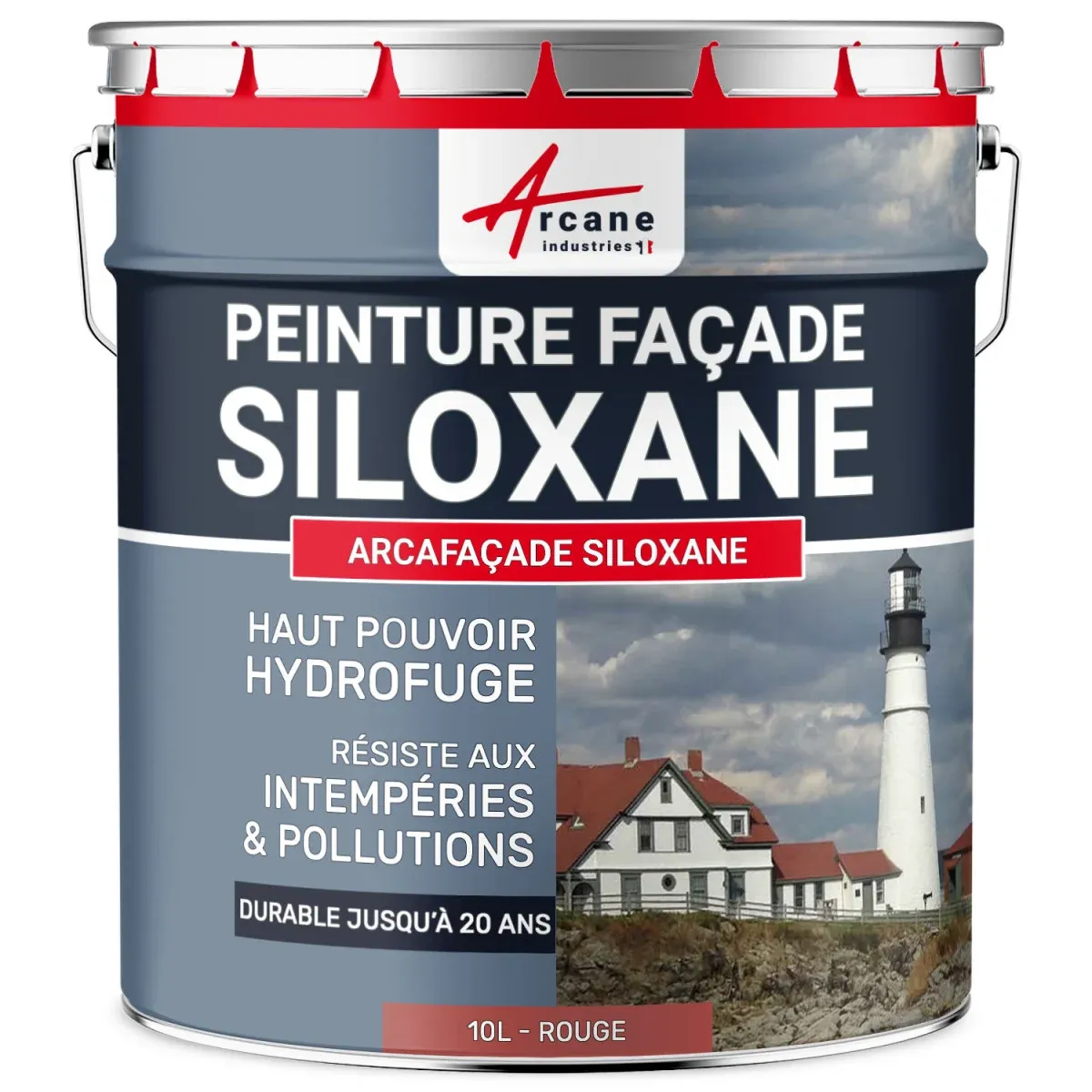 Peinture Facade Siloxane Hydrofuge - ARCAFACADE SILOXANE - 10 L (+ ou - 60 m² en 1 couche) - Rouge - RAL 030 50 40 - ARCANE INDUSTRIES 0