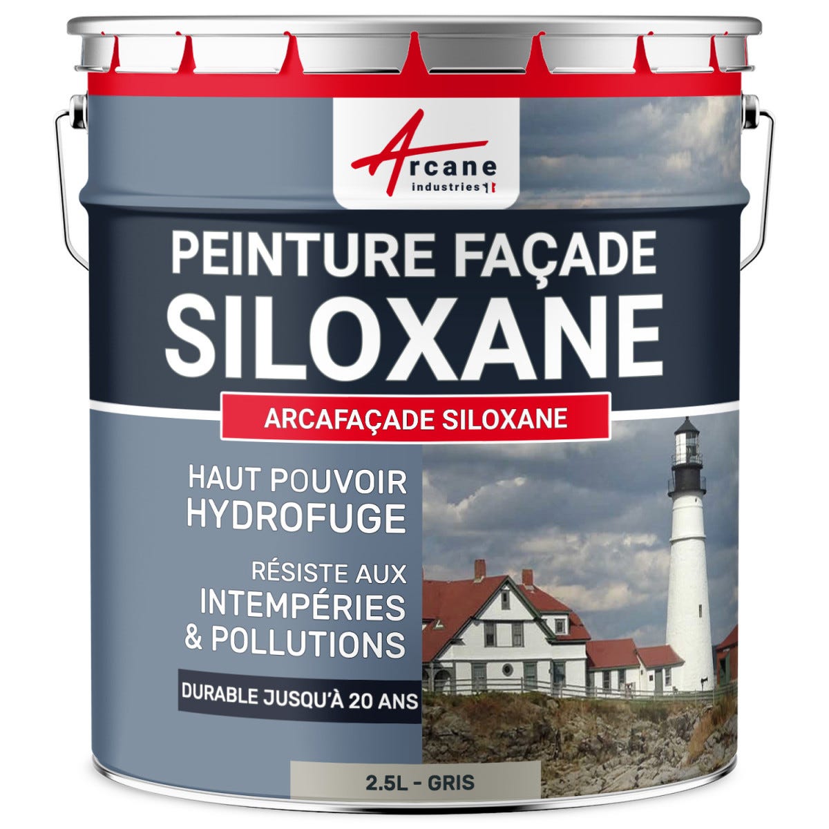 Peinture Facade Siloxane Hydrofuge - ARCAFACADE SILOXANE - 10 L (+ ou - 60 m² en 1 couche) - Rouge - RAL 030 50 40 - ARCANE INDUSTRIES 8