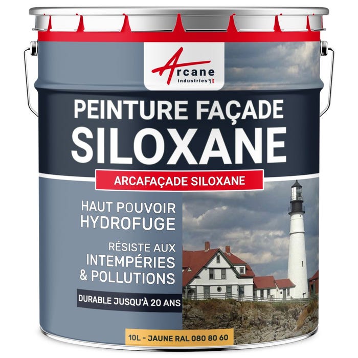 Peinture Facade Siloxane Hydrofuge - ARCAFACADE SILOXANE - 10 L (+ ou - 60 m² en 1 couche) - Jaune - RAL 080 80 60 - ARCANE INDUSTRIES 0