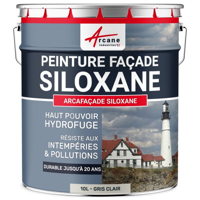 Peinture Facade Siloxane Hydrofuge - ARCAFACADE SILOXANE - 10 L (+ ou - 60 m² en 1 couche) - Blanc Gris - RAL 9002 - ARCANE INDUSTRIES 0