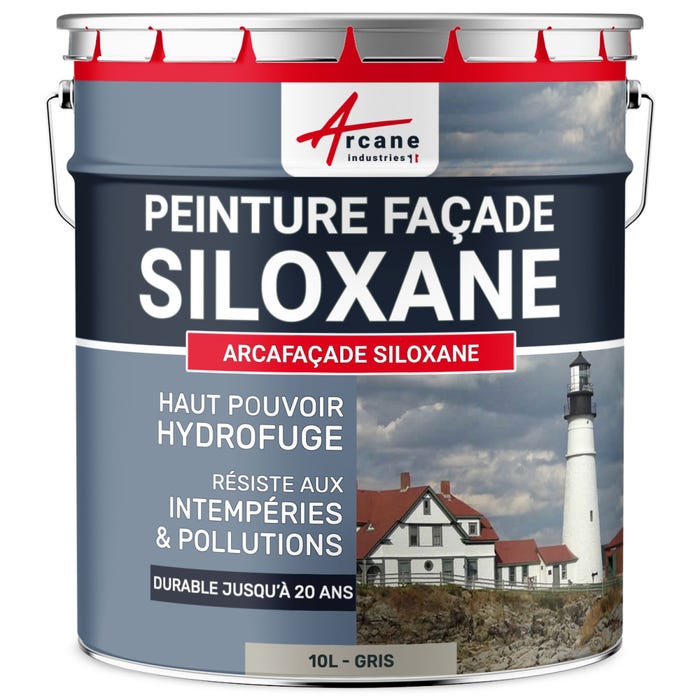 Peinture Facade Siloxane Hydrofuge - ARCAFACADE SILOXANE - 10 L (+ ou - 60 m² en 1 couche) - Gris - RAL 7044 - ARCANE INDUSTRIES 0