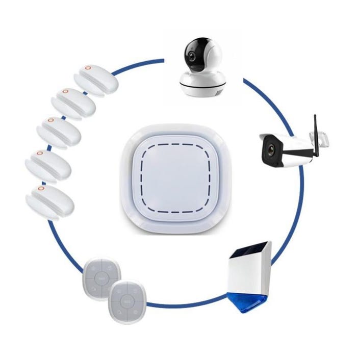 Kit alarme maison sans fil connecté 3 en 1 - sirène, caméra ext et int - lifebox smart 0