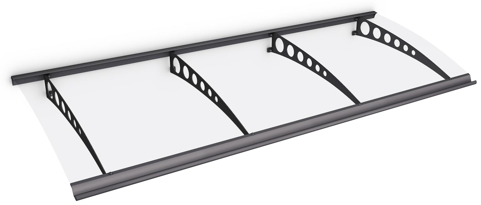 Marquise auvent de porte, 240 x 90 cm, polycarbonate transparent, fixation anthracite, Circle, SCHULTE Style Plus