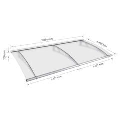 Schulte marquise auvent de porte, module de base, 287 x 142 cm, verre acrylique opaque, fixation inox brossé mat XL 1
