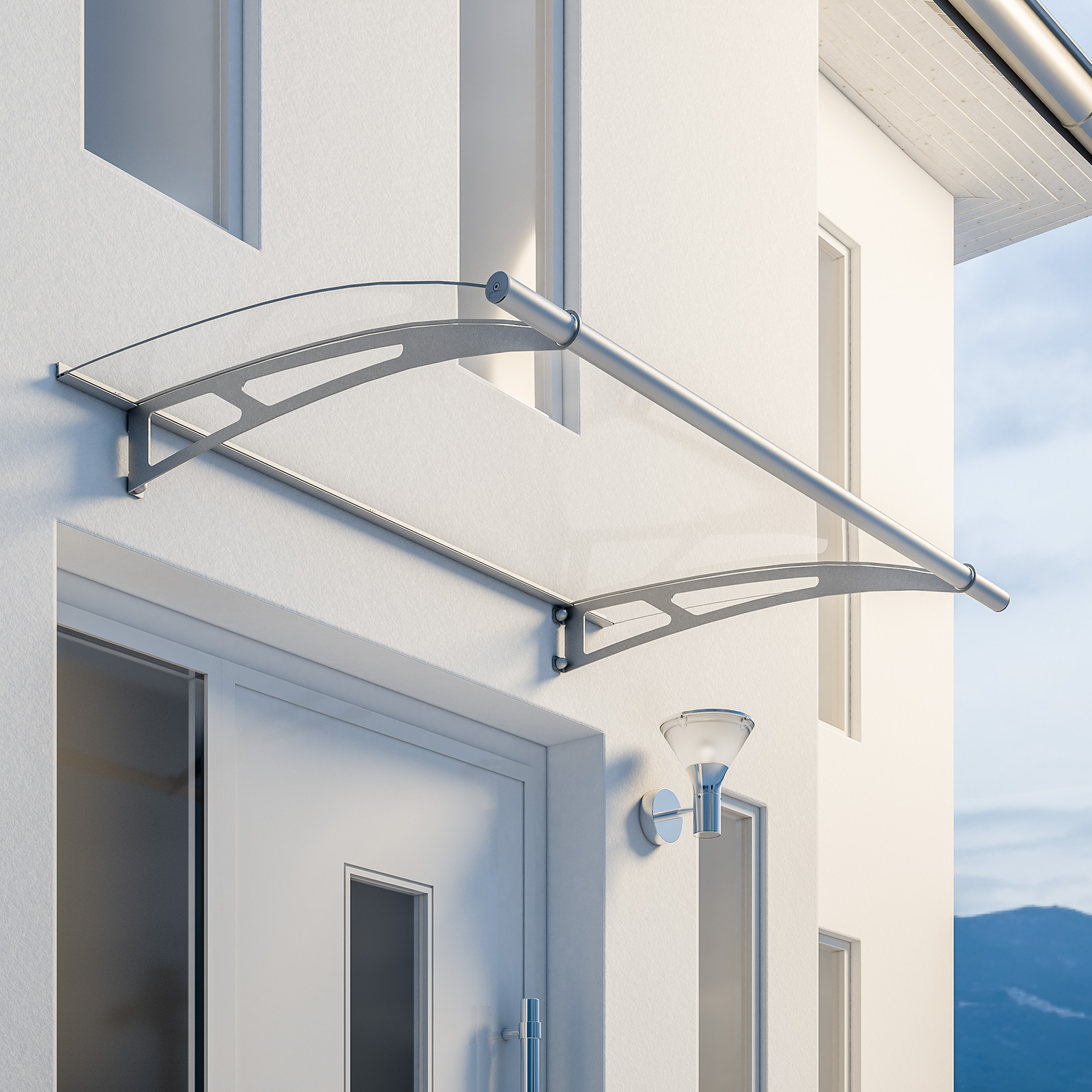 Marquise auvent de porte, 150 x 95 cm, transparent, fixations inox, SCHULTE LT-Line
