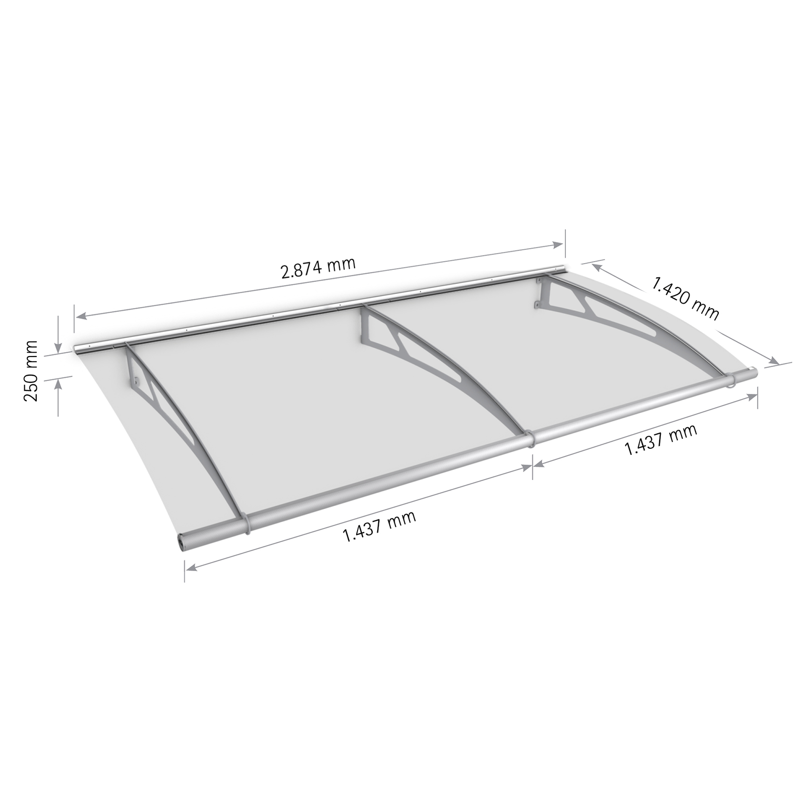 Schulte marquise auvent de porte, module de base, 287 x 142 cm, verre acrylique transparent, fixation inox brossé mat XL 1
