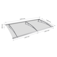 Schulte marquise auvent de porte, module de base, 287 x 142 cm, verre acrylique transparent, fixation inox brossé mat XL 1