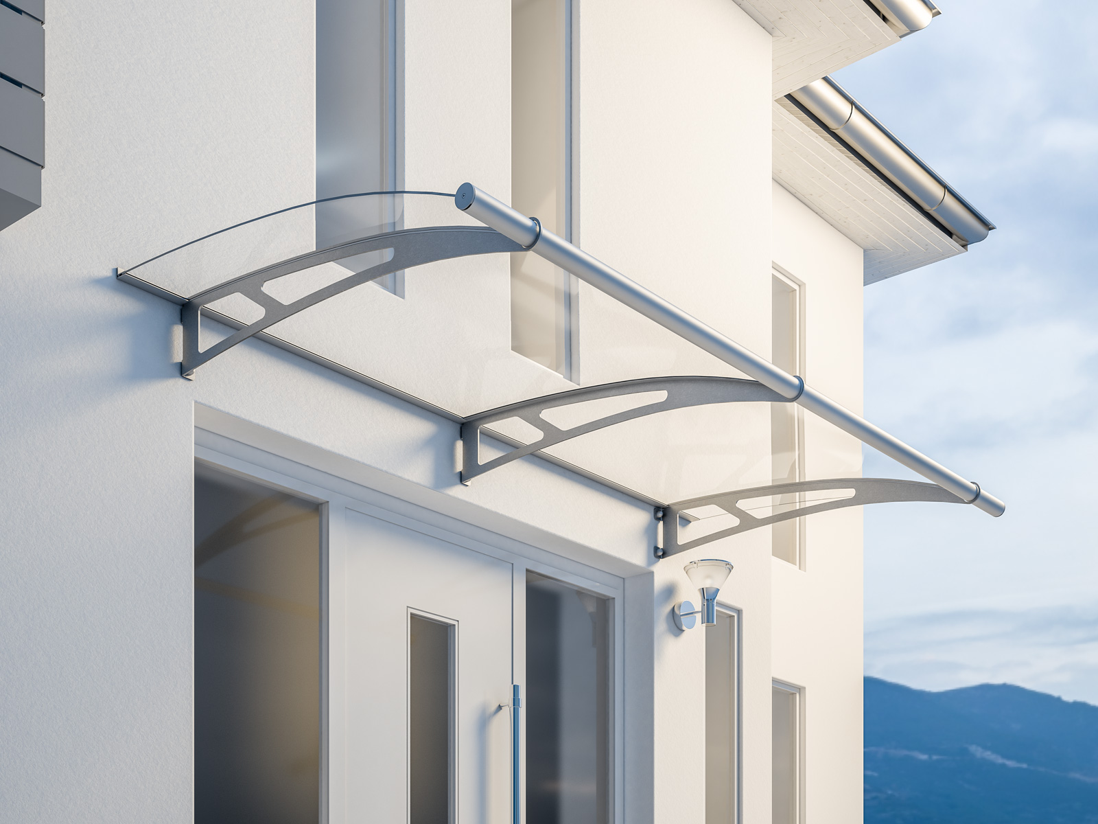 Schulte marquise auvent de porte, module de base, 287 x 142 cm, verre acrylique transparent, fixation inox brossé mat XL