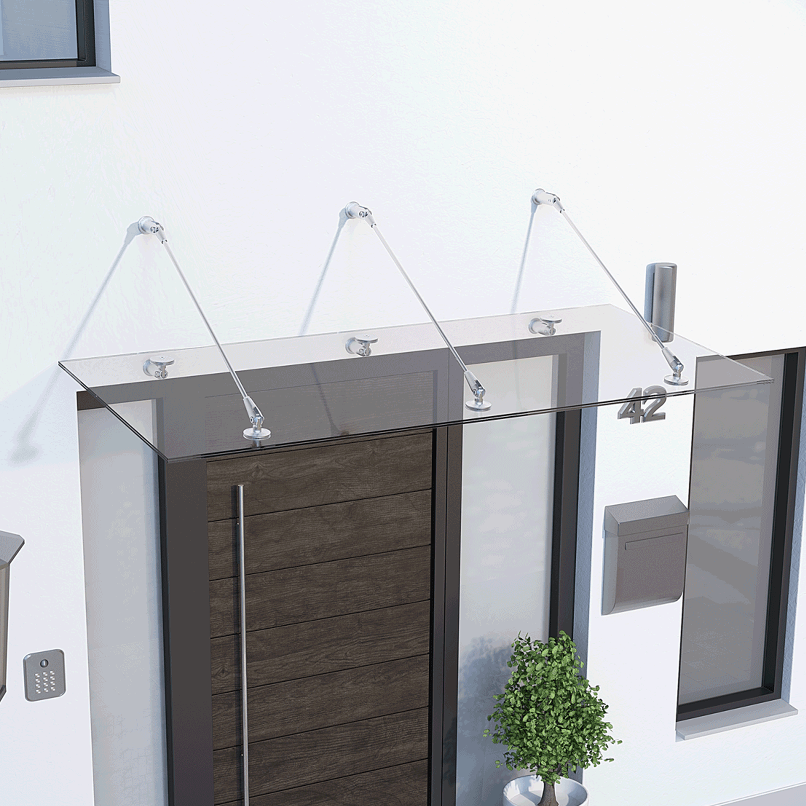 Schulte marquise auvent de porte, 180 x 90 cm, verre véritable 12 mm, fixations inox