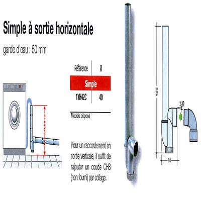 NICOLL - Siphon machine à laver diamètre 40mm simple blanc Réf