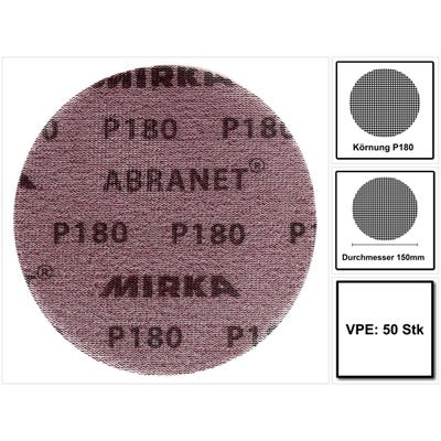 Disque Abranet Ø150 mm MIRKA Grain180 - boite de 50 - 5424105018