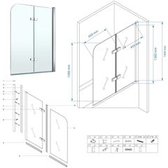 BALY Pare-baignoire rabattable en verre 6 mm transparent 100 x 140 cm 3