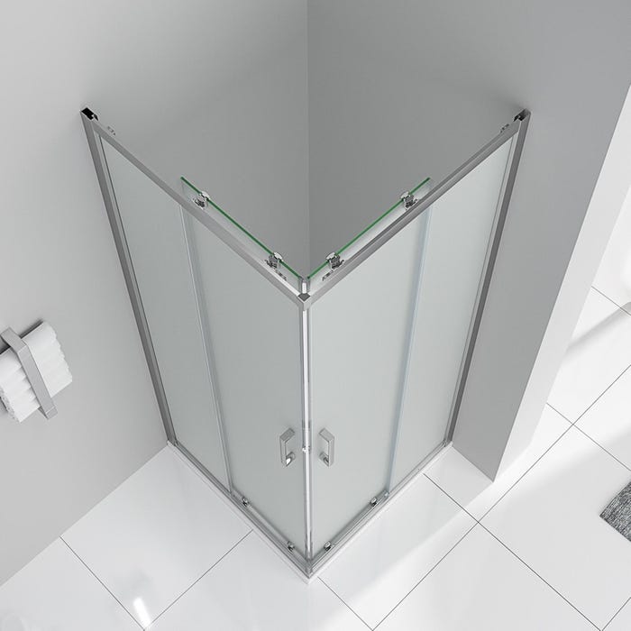 LANA Cabine de douche porte coulissante H 185 cm verre opaque 70 x 70 cm 3