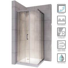 LANA Cabine de douche porte coulissante H 190 cm verre transparent 70 x 80 cm 1