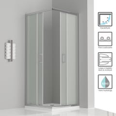 LANA Cabine de douche porte coulissante H 185 cm verre opaque 80 x 90 cm 1