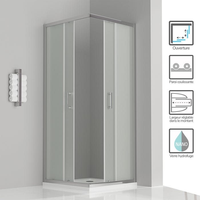 LANA Cabine de douche porte coulissante H 190 cm verre opaque 70 x 80 cm 1