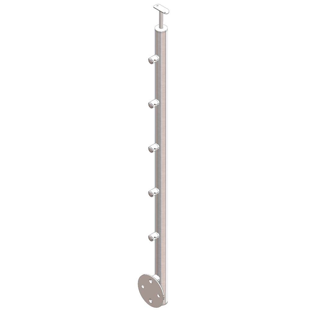 Poteau rond pose latérale, Inox 316, avec 5 supports pour barre Diam 12mm AISI 316