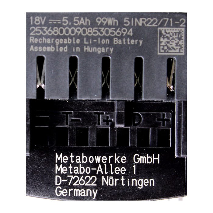 Set de 2 batteries 18 V Li-HD de 5.5 Ah avec chargeur - METABO 685122000 1