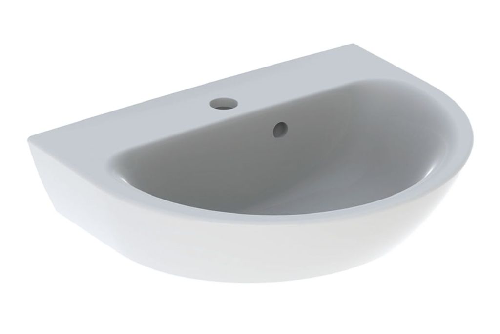 Lave-mains Geberit Renova: B=50cm, T=40cm, Trou De Robinetterie=au Centre, Trop-plein=visible, Blanc Ref. 500.376.01.1
