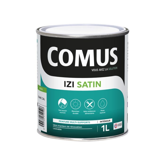 IZI'SATIN 1L - Peinture acrylique d'aspect satin en phase aqueuse - COMUS 0