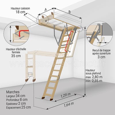 Optistep Échelle pliable escamotable en bois pour grenier Dimensions de la  trappe isolante 70 x 120 cm, hauteur jusqu'à 280 cm : :  Bricolage