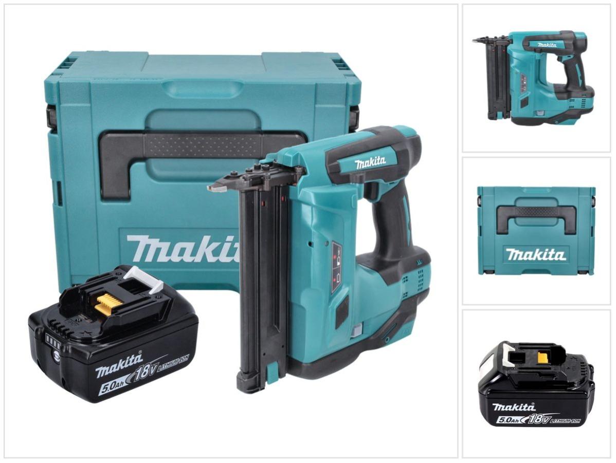 Makita DBN 500 T1J Cloueur pneumatique sans fil 15-50 mm 90° 18 V + 1x Batterie 5,0 Ah + Coffret MakPac - sans chargeur