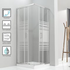 LANA Cabine de douche porte coulissante H 190 cm verre semi-opaque 70 x 100 cm 1