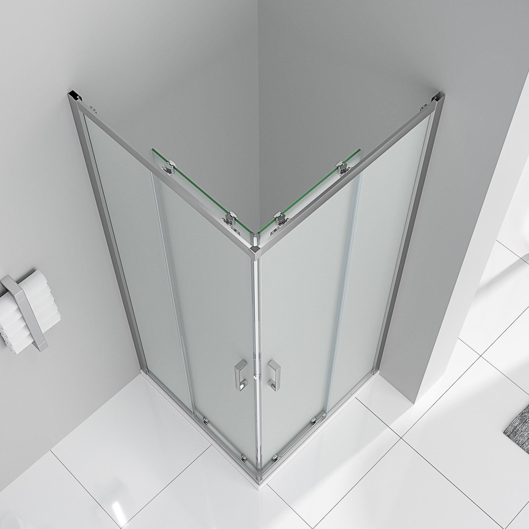 LANA Cabine de douche porte coulissante H 180 cm verre opaque 100 x 100 cm + receveur 3