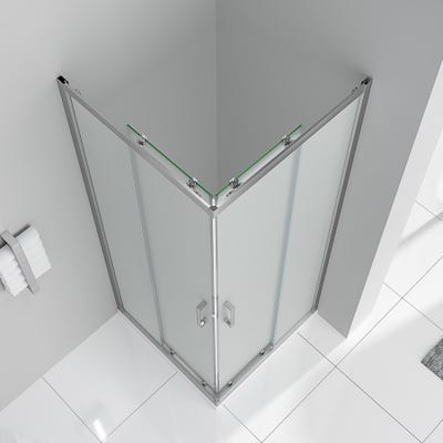 LANA Cabine de douche porte coulissante H 180 cm verre opaque 100 x 100 cm + receveur