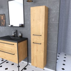 Colonne de salle de bain chêne brun 30x35x150 cm avec 2 portes chêne brun et poignées noir mat 0