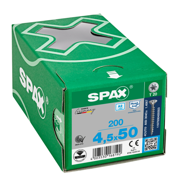 Vis a tete fraisée SPAX SeKo T-STAR plus 4,5x 50 A2 (Par 200) 3