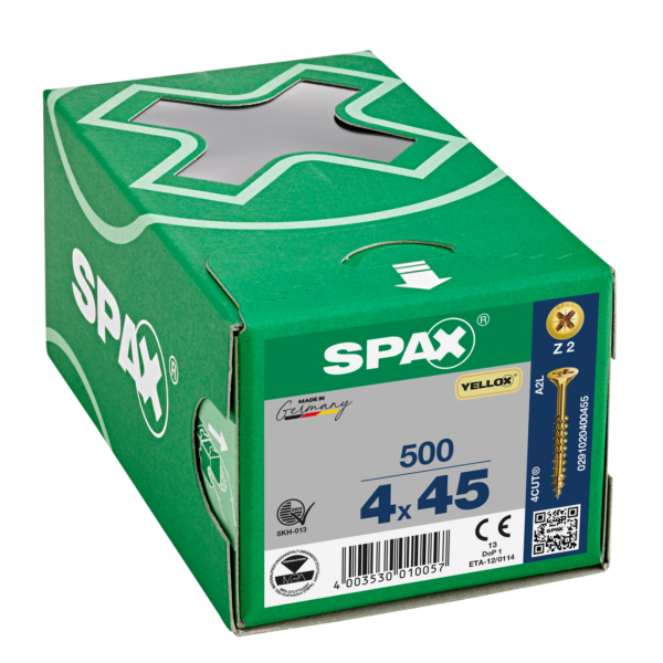 Vis universelle SPAX SeKo cruciforme Z 4,0x 45/30 galvanisé Jaune (Par 500) 2