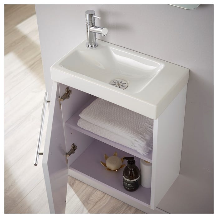 Meuble lave-mains design couleur blanc avec mitigeur eau chaude/ eau froide 2